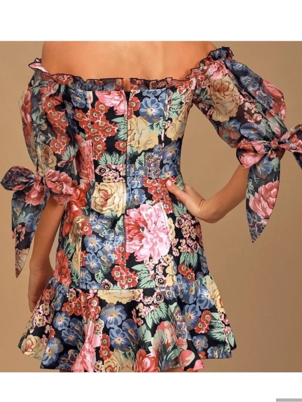 KEEPSAKE the Label Black Multi Floral Off-Shoulder mini dress dark croquette